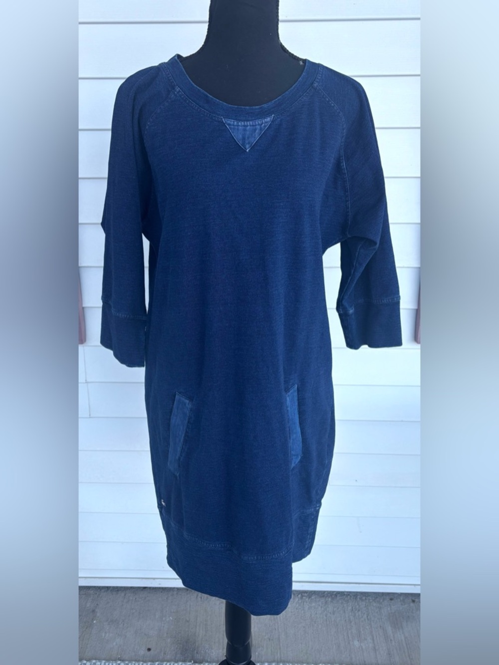 Lacoste Deep Blue Crewneck Sweatshirt Dress Large 3/4 Sleeves